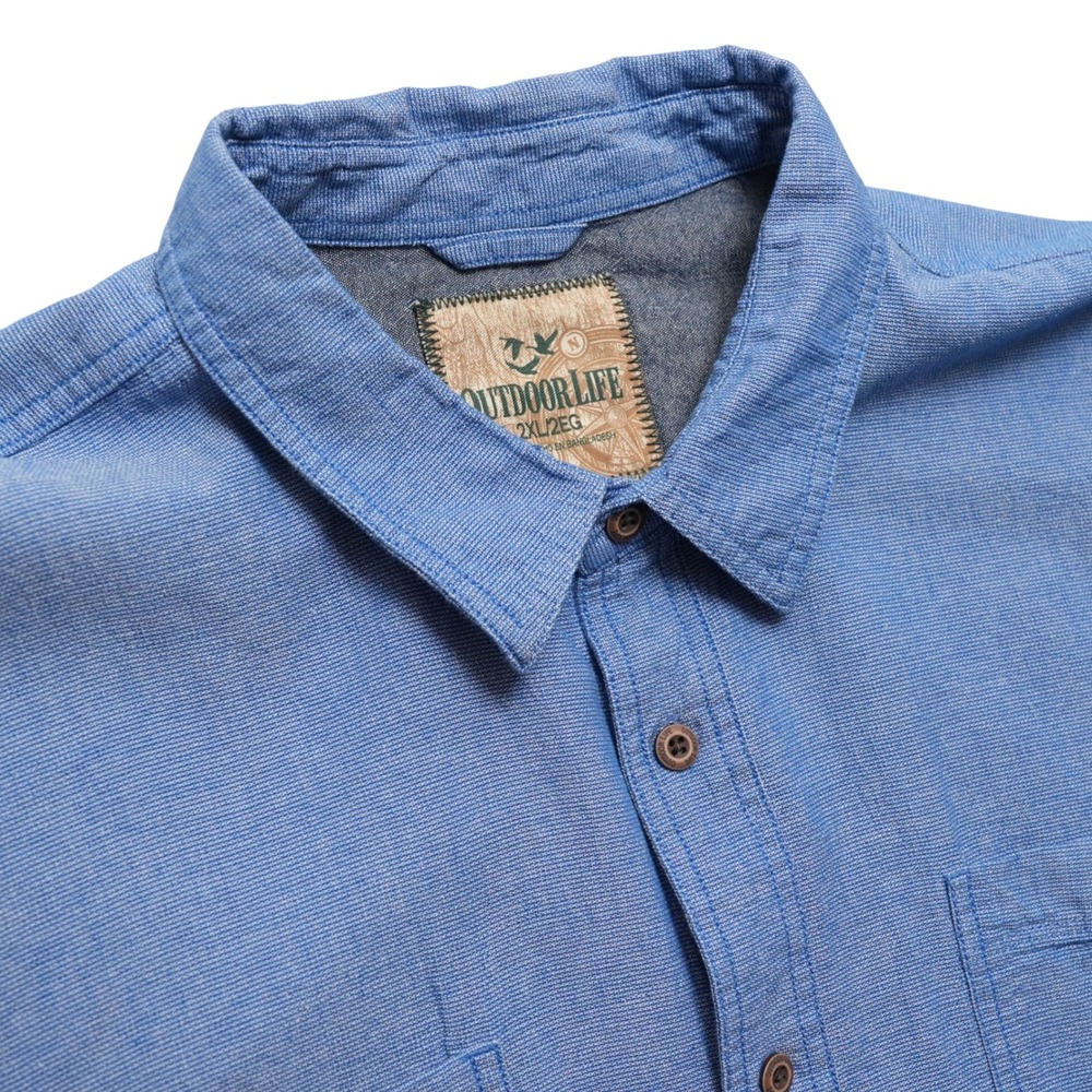 Outdoor Life Shirt Mens 2XL Blue Cotton Utility Fishing Hiking
